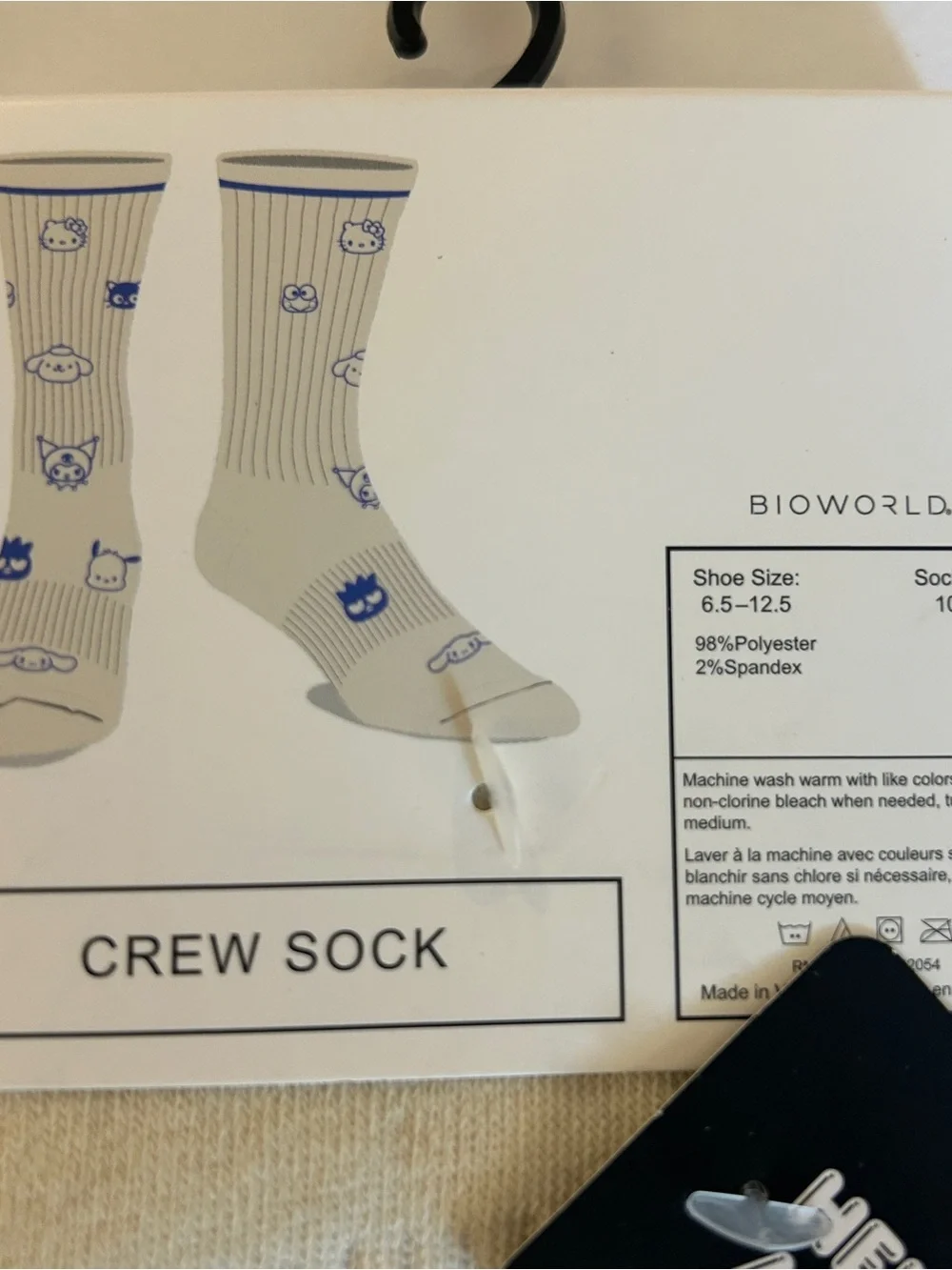 Hello Kitty Friends Cream Crew Socks Blue Character Print Kawaii Sanrio 2-pack